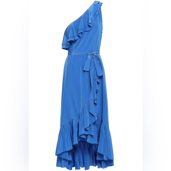 JOIE Damica 100% Silk Ruffled One Shoulder Baja Blue Wrap Dress XS - Picture 9 of 9